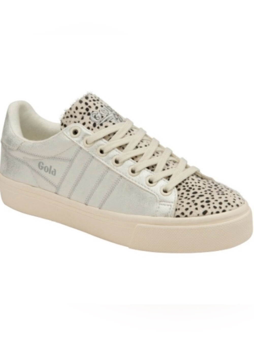 Gola orchid II Cheetah Faux Calf Hair Silver Metallic Off White Sneakers US Sz 7